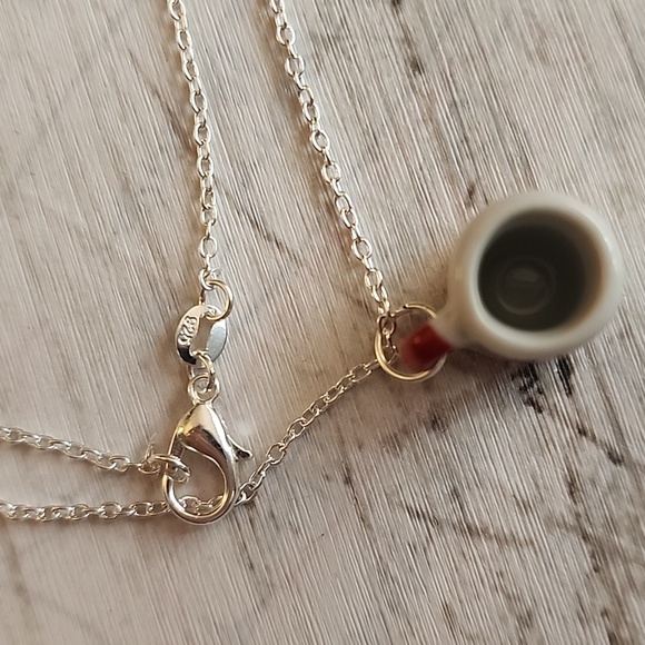 I Love Coffee NECKLACE Ceramic Mug 925S Plated - Picture 3 of 6